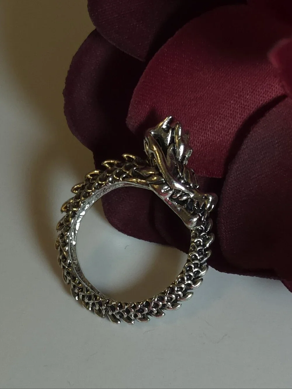 Silver Plated Dragon Tail Wrap Around Ring Size 8 Statement Ring Unisex